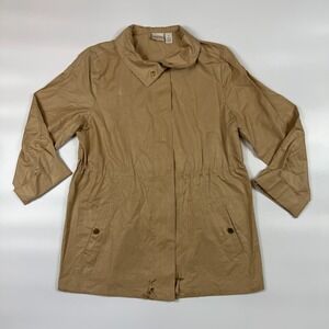 Zenergy by Chico's Jacket Womens 1 Beige Cinch Waist 3/4 Sleeve Snap Up Full Zip